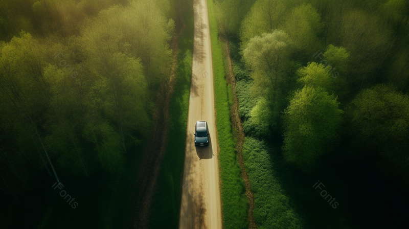 绿色户外汽车行驶在森林道路里摄影图,高清,摄影图,摄影图片,图片大全,摄影图免费下载